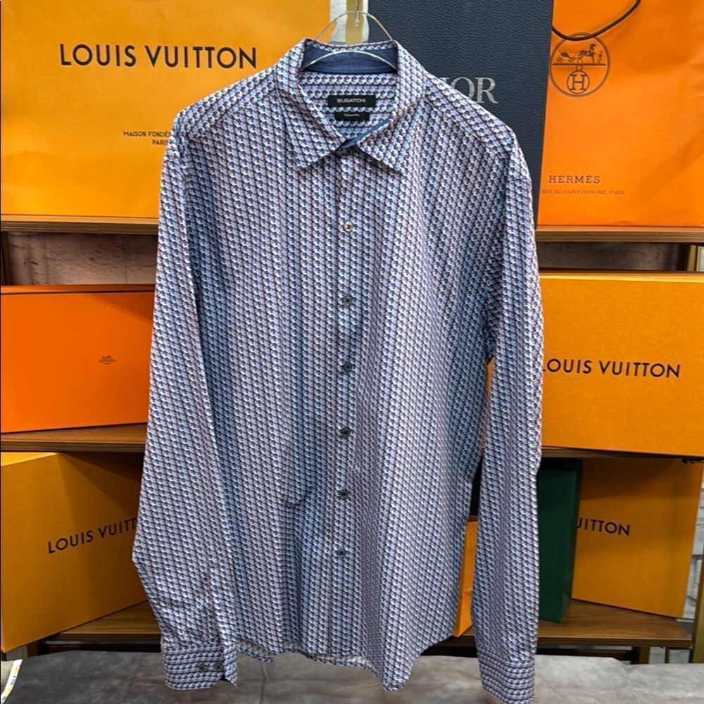 Bugatchi Blue and White Casual Button Down Shirt